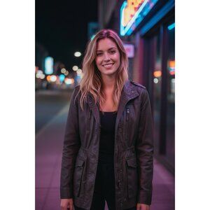 PAIGE Black Utility Jacket Women’s Sz S Military Field Zip Snap Drawstring Waist